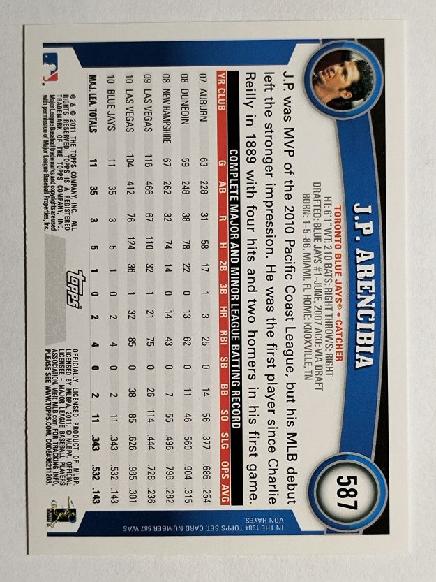2011 Topps #587 J.P. Arencibia