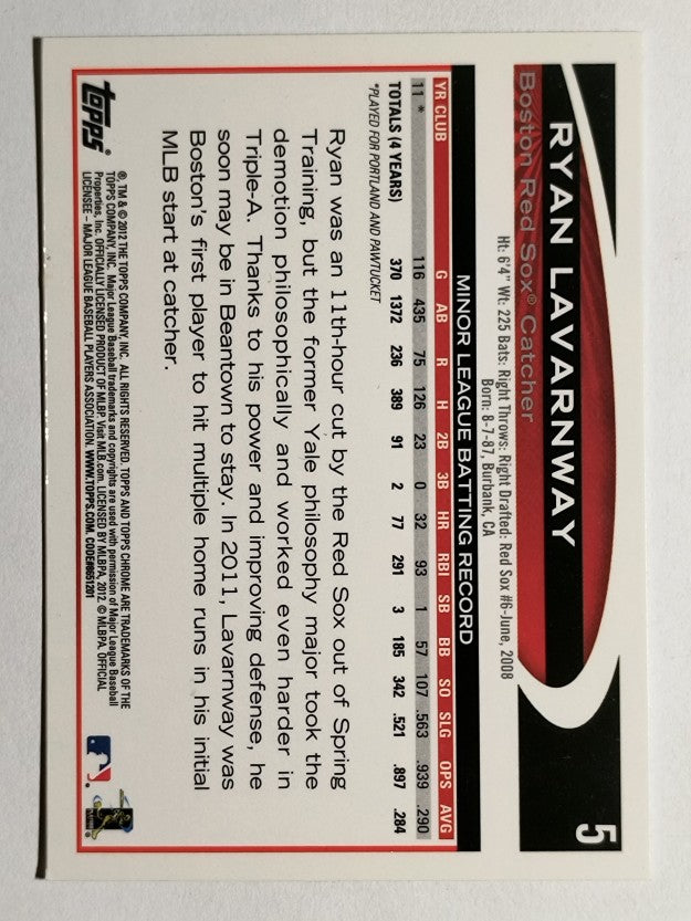 2012 Topps Chrome #5 Ryan Lavarnway