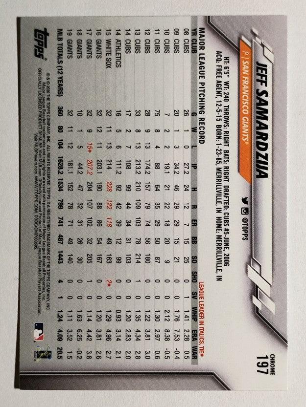 2020 Topps Chrome #197 Jeff Samardzija