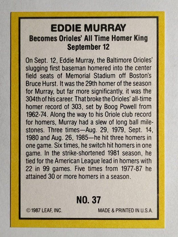 1987 Donruss Highlights #37 Eddie Murray