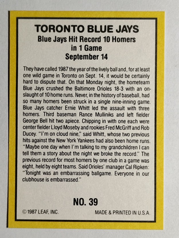 1987 Donruss Highlights #39 Fred McGriff/Rob Ducey/Ernie Whitt