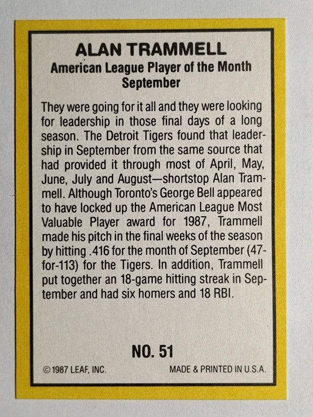 1987 Donruss Highlights #51 Alan Trammell