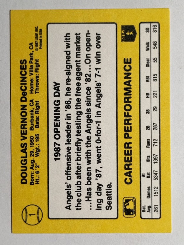 1987 Donruss Opening Day #1 Doug DeCinces