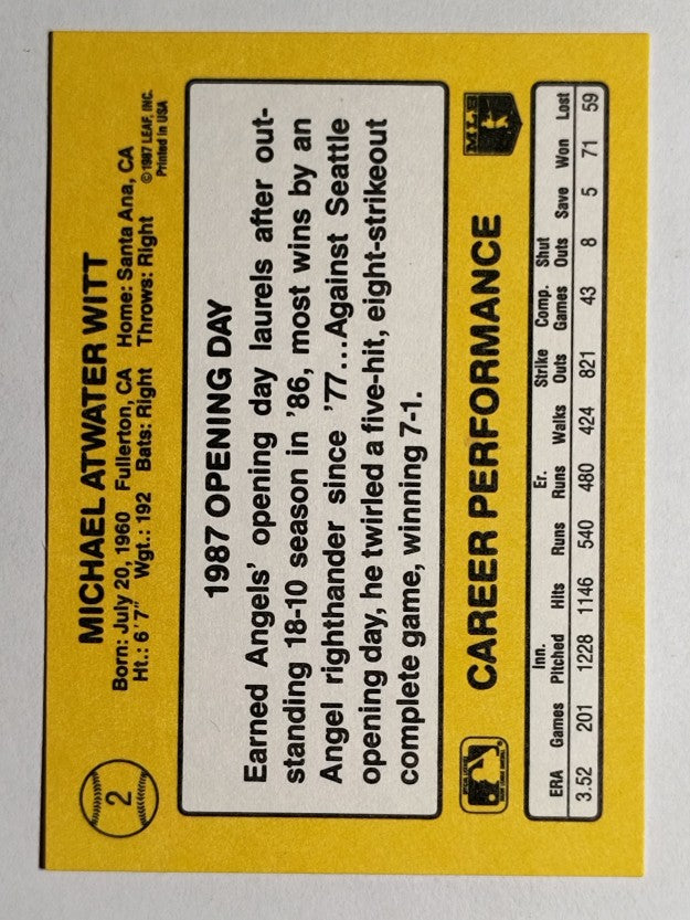 1987 Donruss Opening Day #2 Mike Witt