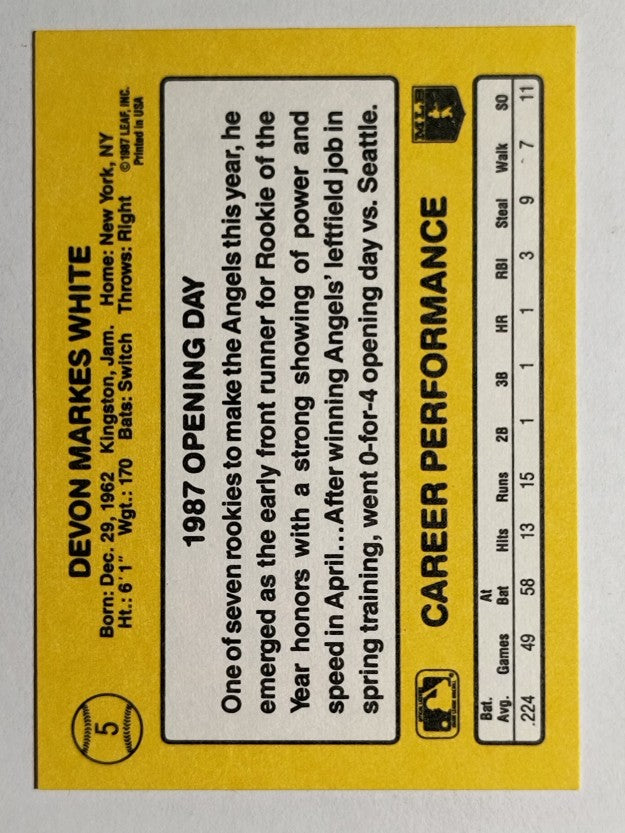 1987 Donruss Opening Day #5 Devon White