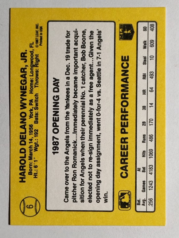 1987 Donruss Opening Day #6 Butch Wynegar