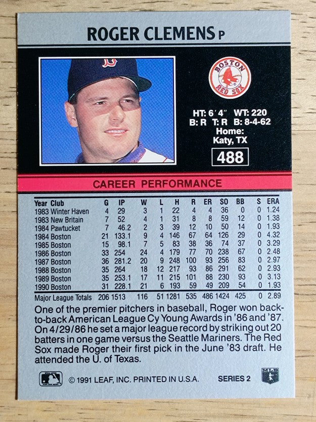 1991 Leaf #488 Roger Clemens