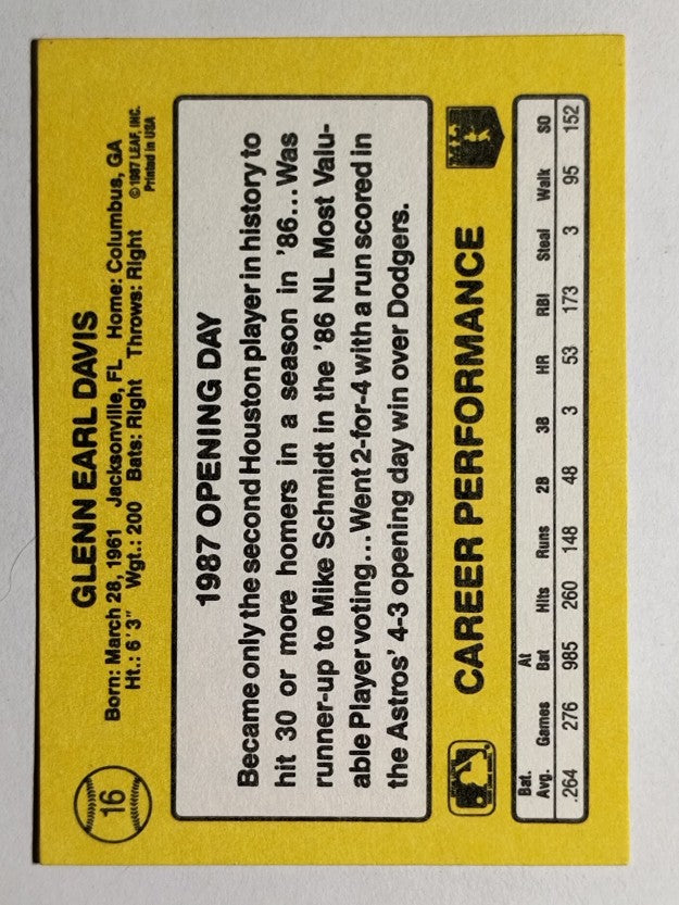 1987 Donruss Opening Day #16 Glenn Davis