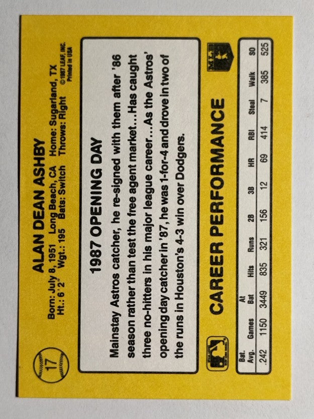 1987 Donruss Opening Day #17 Alan Ashby