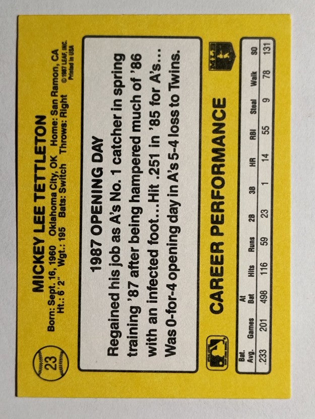 1987 Donruss Opening Day #23 Mickey Tettleton