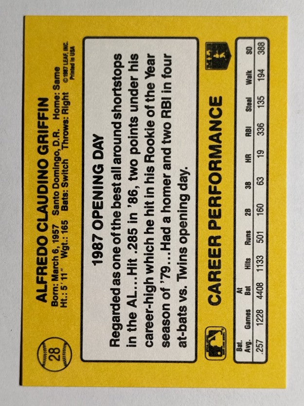 1987 Donruss Opening Day #28 Alfredo Griffin