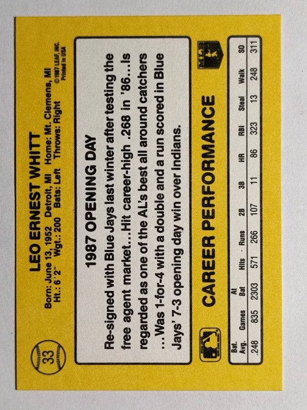 1987 Donruss Opening Day #33 Ernie Whitt