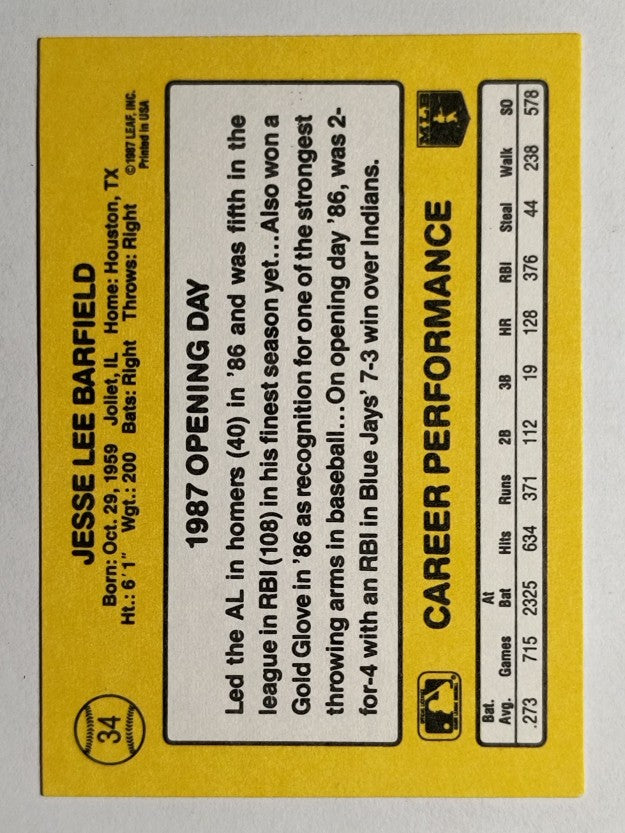 1987 Donruss Opening Day #34 Jesse Barfield