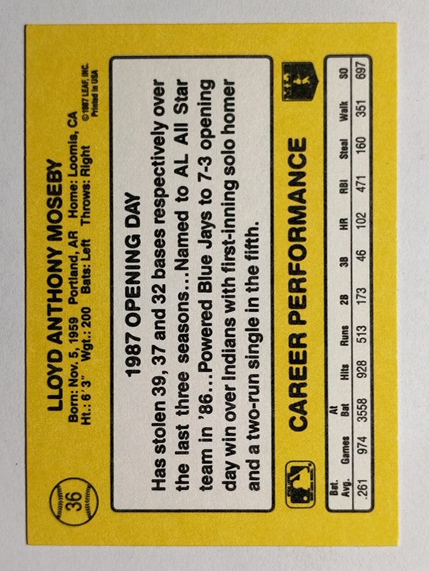 1987 Donruss Opening Day #36 Lloyd Moseby