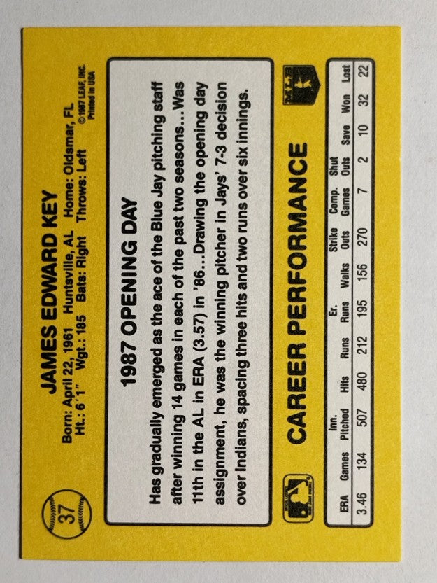 1987 Donruss Opening Day #37 Jimmy Key
