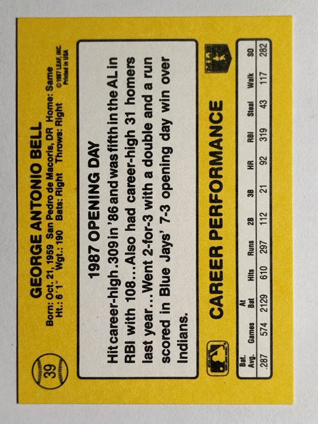 1987 Donruss Opening Day #39 George Bell