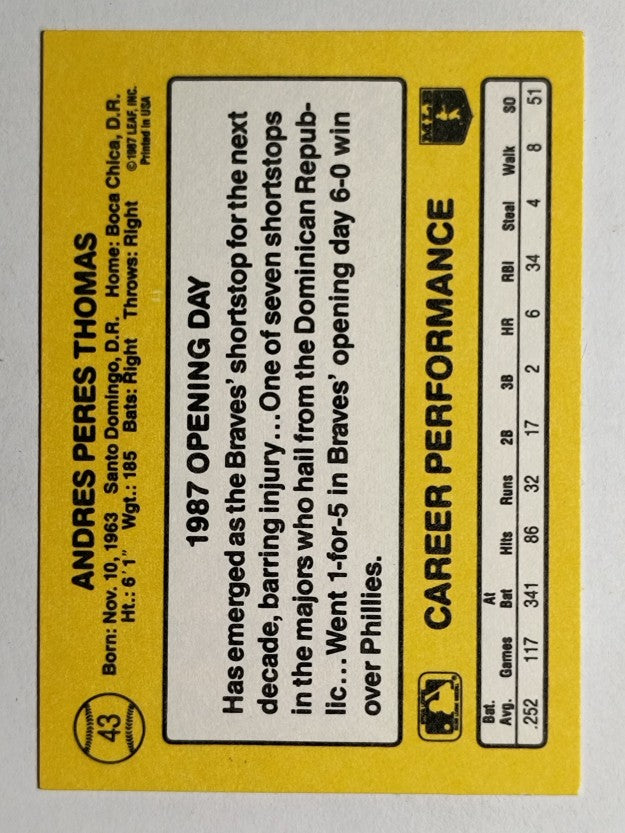 1987 Donruss Opening Day #43 Andres Thomas