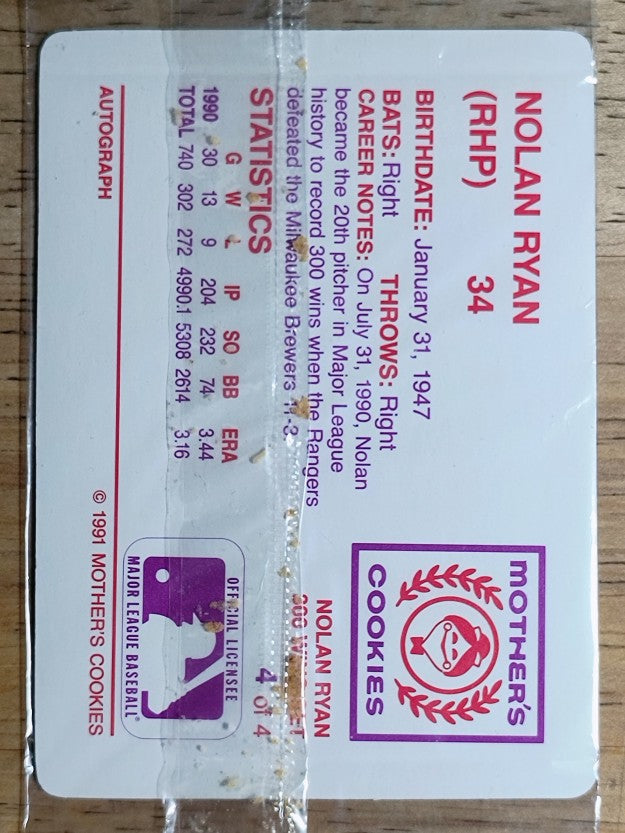 1991 Mother's Ryan #4 Nolan Ryan/Front pose, Ball in hand