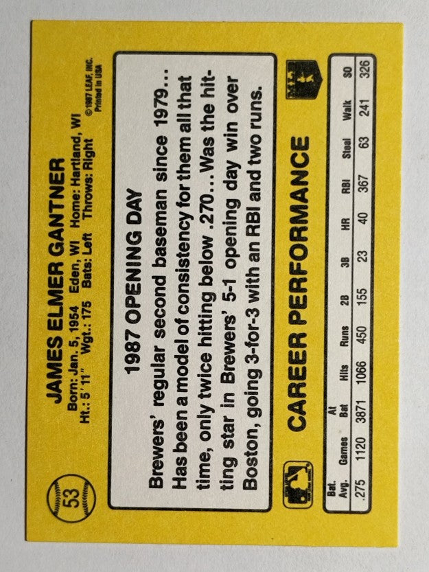 1987 Donruss Opening Day #53 Jim Gantner