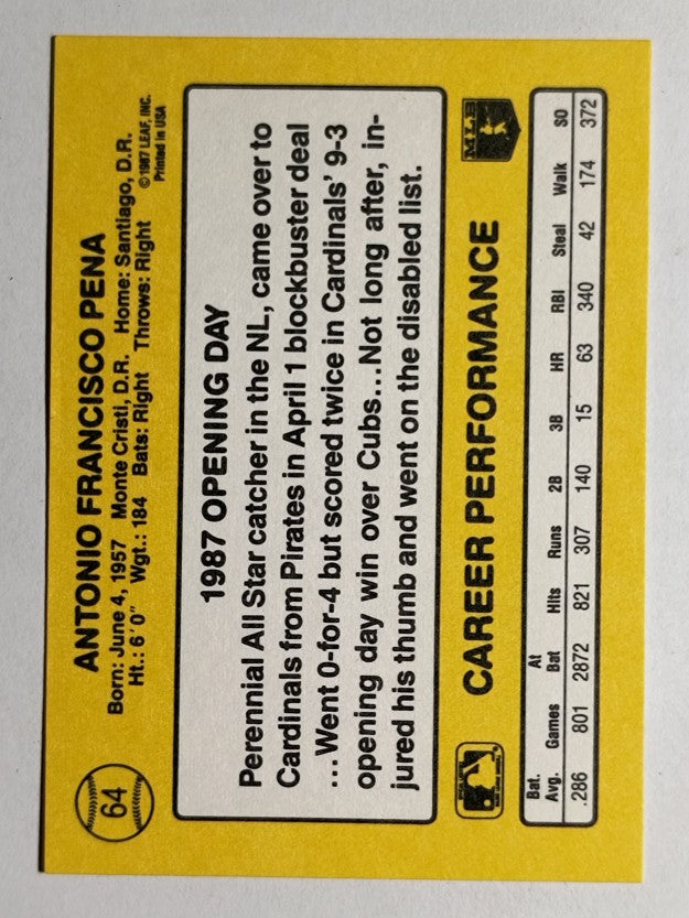 1987 Donruss Opening Day #64 Tony Pena