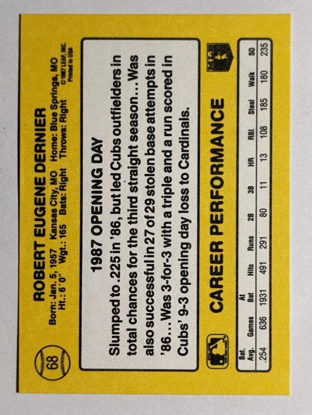 1987 Donruss Opening Day #68 Bob Dernier