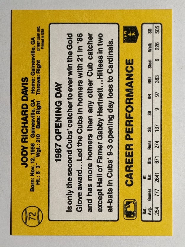 1987 Donruss Opening Day #72 Jody Davis