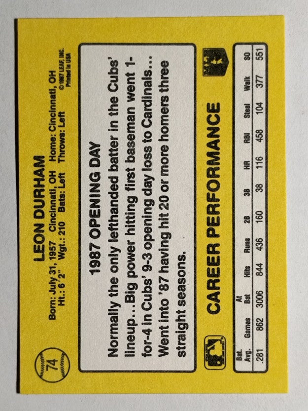 1987 Donruss Opening Day #74 Leon Durham