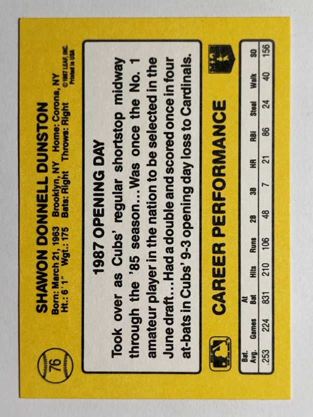 1987 Donruss Opening Day #76 Shawon Dunston