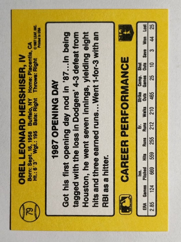 1987 Donruss Opening Day #79 Orel Hershiser