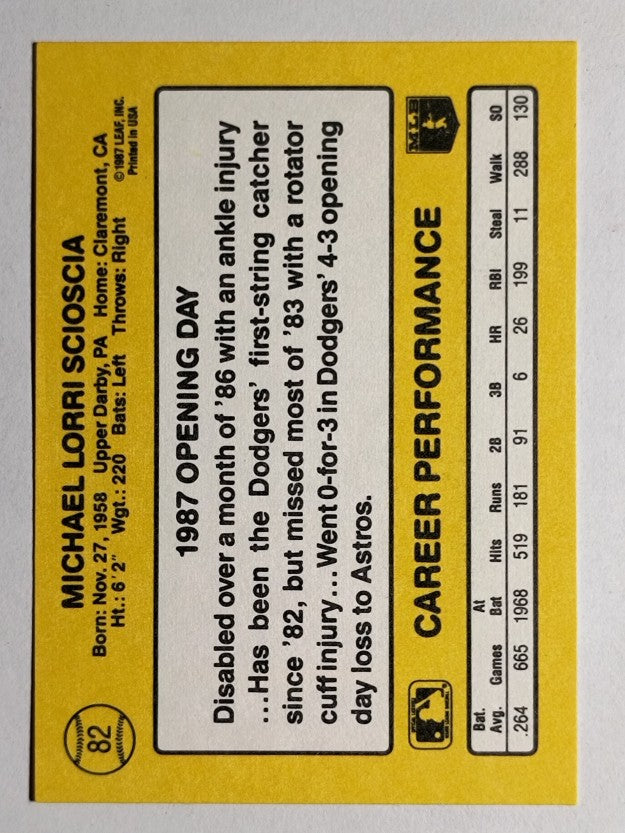 1987 Donruss Opening Day #82 Mike Scioscia