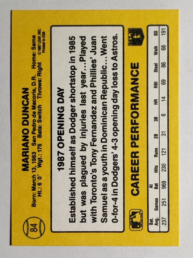 1987 Donruss Opening Day #84 Mariano Duncan
