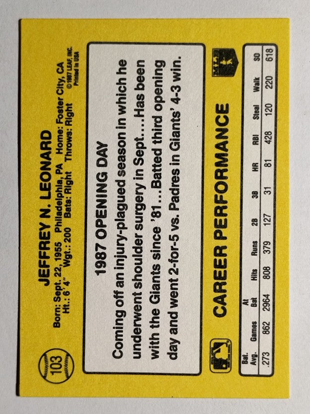 1987 Donruss Opening Day #103 Jeff Leonard