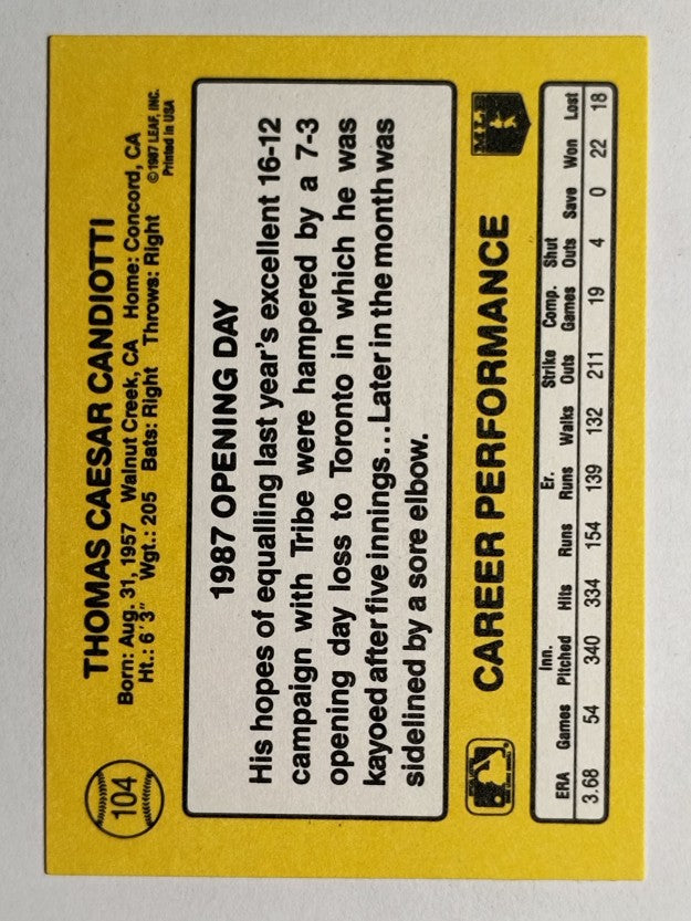 1987 Donruss Opening Day #104 Tom Candiotti