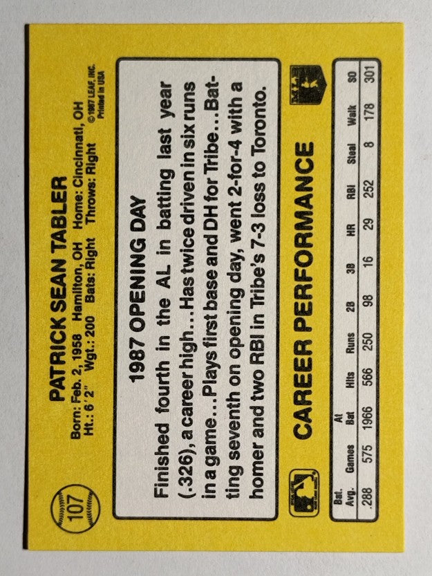 1987 Donruss Opening Day #107 Pat Tabler