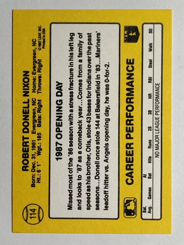 1987 Donruss Opening Day #114 Donell Nixon