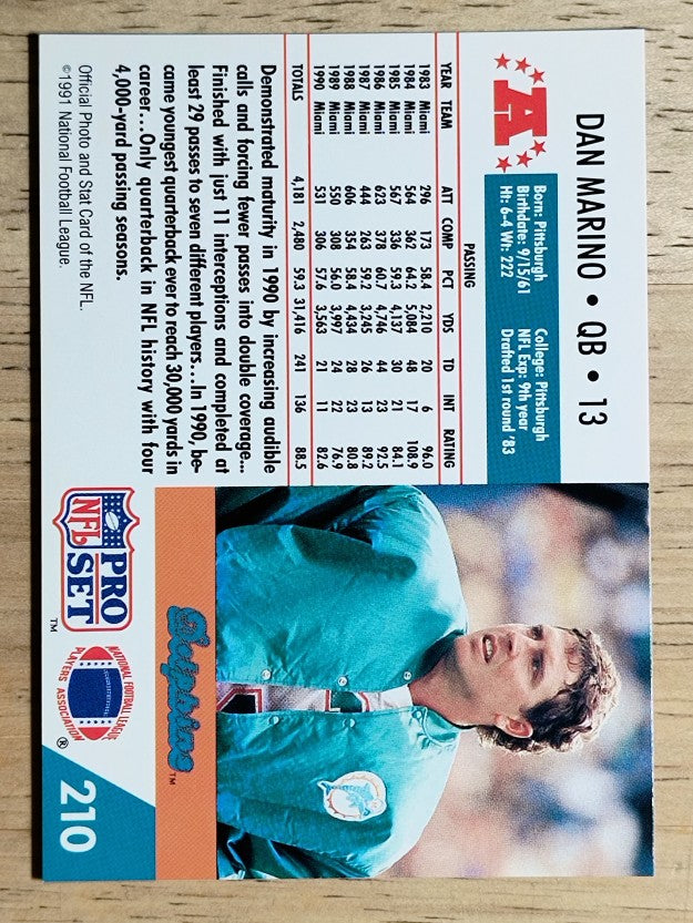 1991 Pro Set #210 Dan Marino
