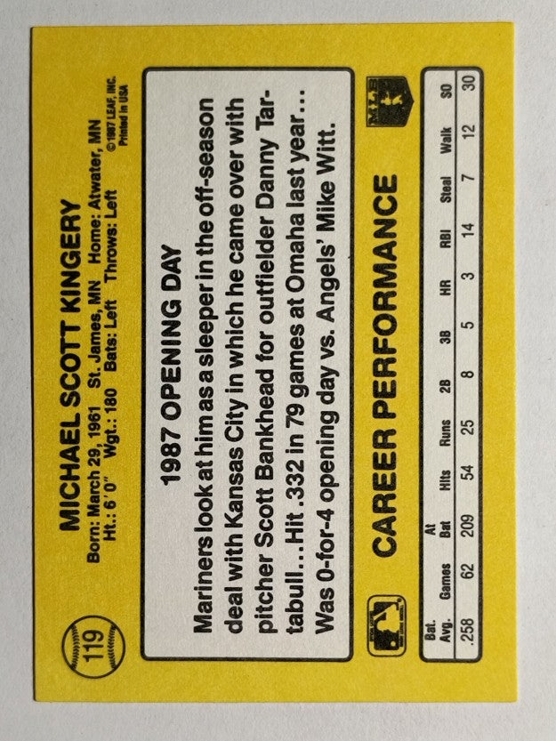 1987 Donruss Opening Day #119 Mike Kingery