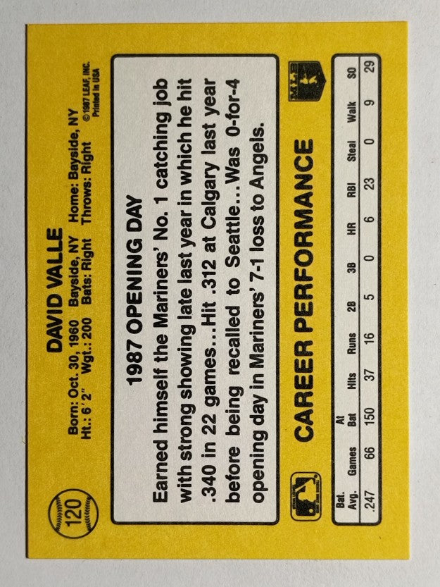 1987 Donruss Opening Day #120 Dave Valle