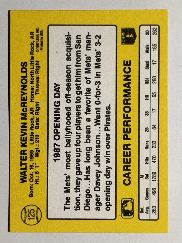 1987 Donruss Opening Day #125 Kevin McReynolds