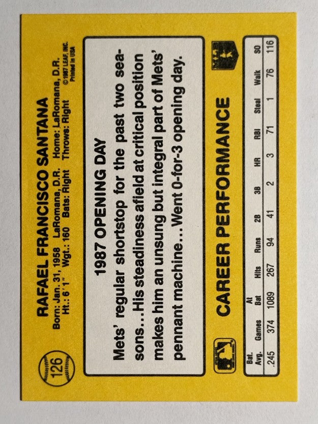 1987 Donruss Opening Day #126 Rafael Santana