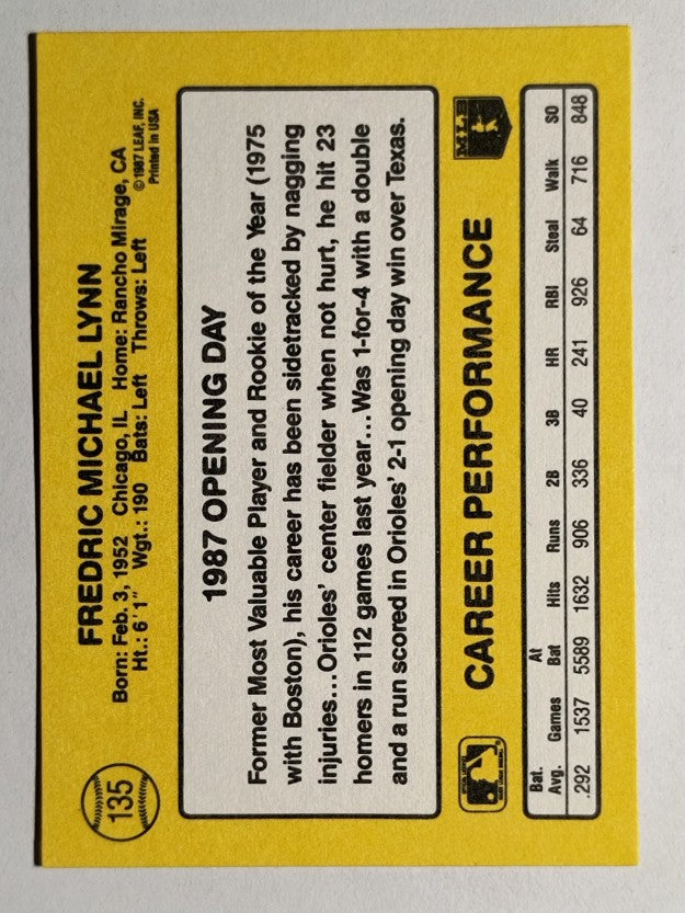1987 Donruss Opening Day #135 Fred Lynn