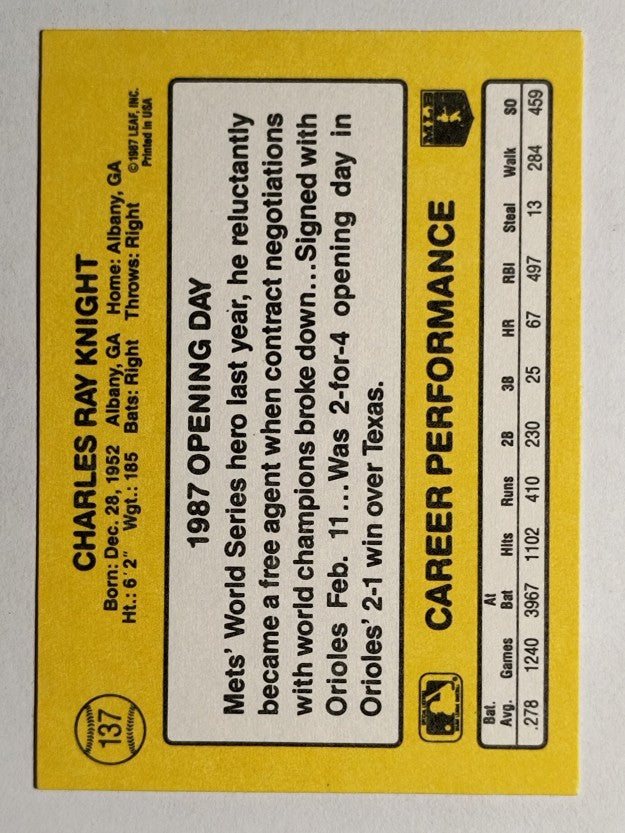 1987 Donruss Opening Day #137 Ray Knight
