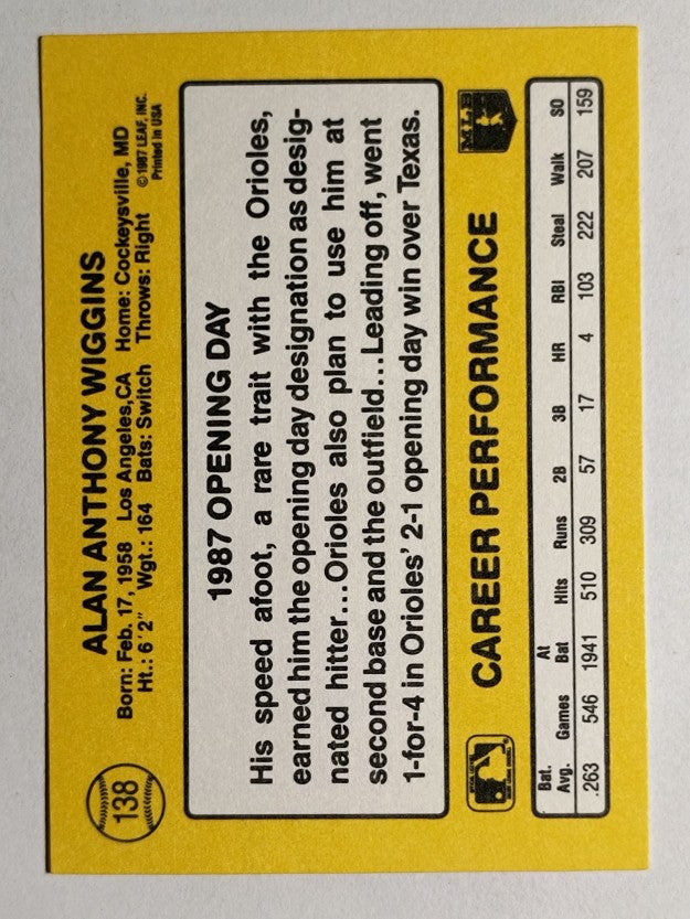 1987 Donruss Opening Day #138 Alan Wiggins