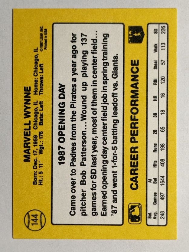 1987 Donruss Opening Day #144 Marvell Wynne