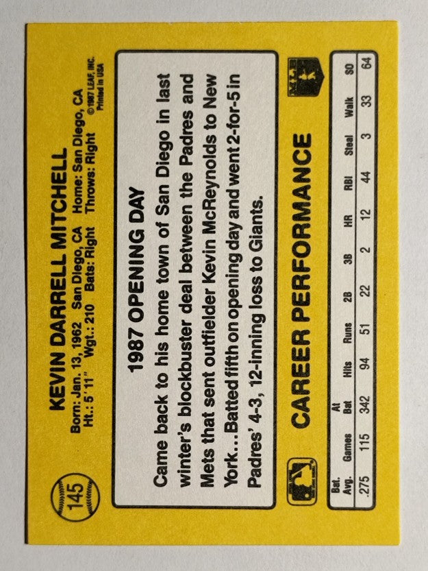 1987 Donruss Opening Day #145 Kevin Mitchell