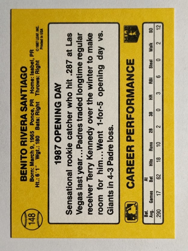1987 Donruss Opening Day #148 Benito Santiago