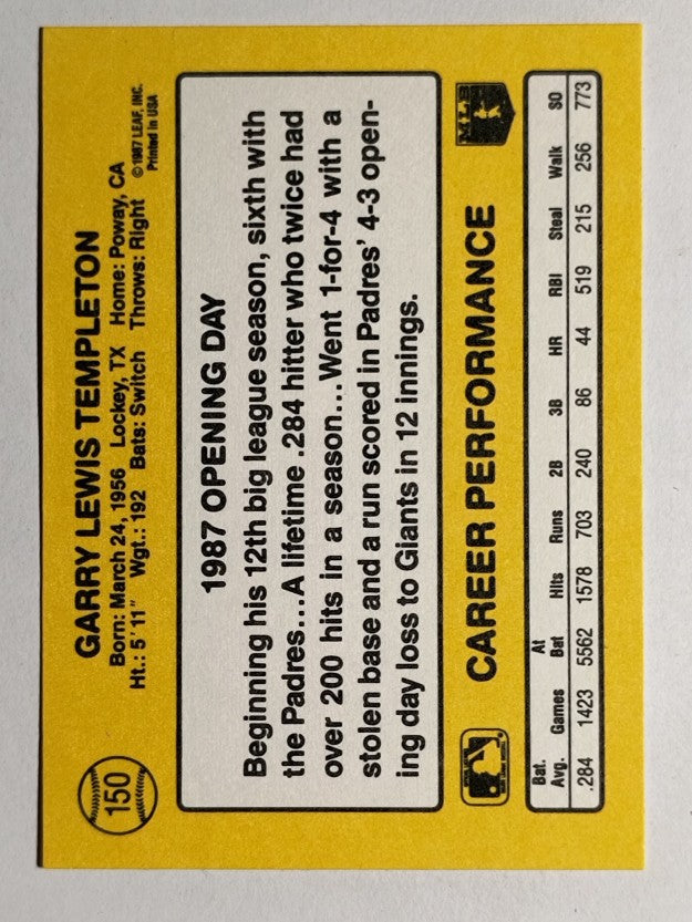 1987 Donruss Opening Day #150 Garry Templeton