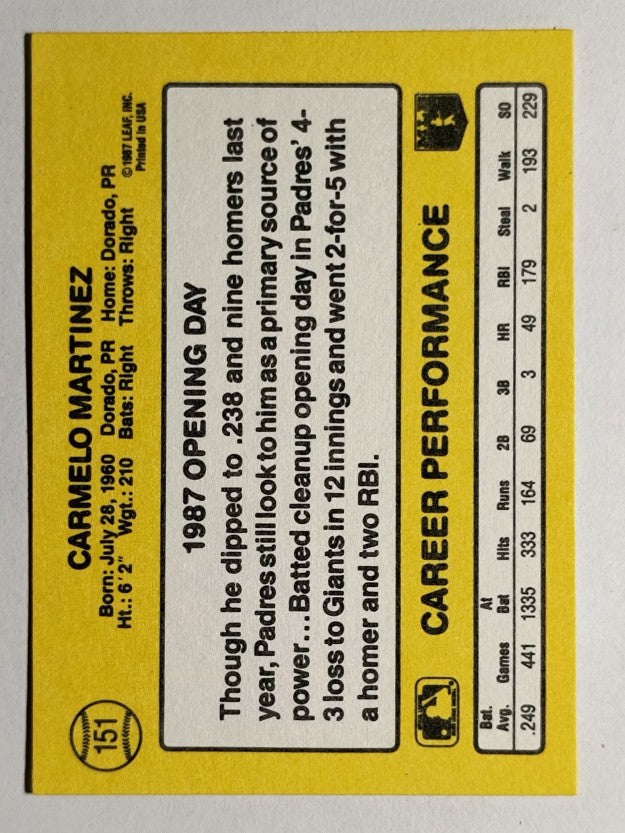 1987 Donruss Opening Day #151 Carmelo Martinez