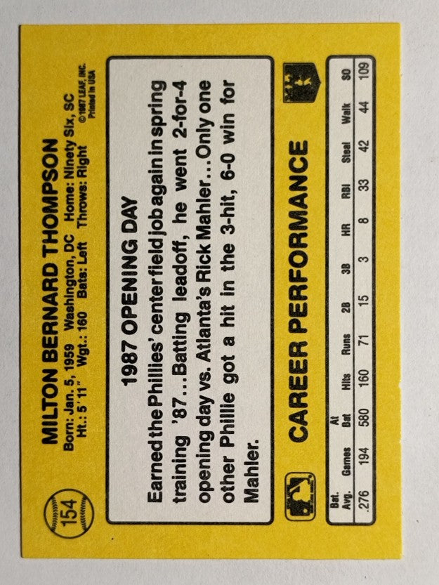1987 Donruss Opening Day #154 Milt Thompson