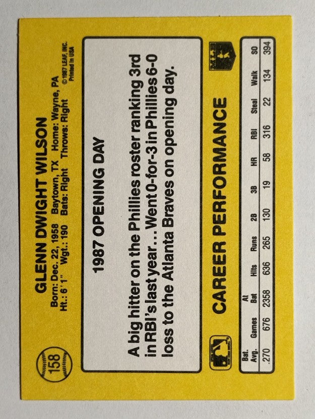 1987 Donruss Opening Day #158 Glenn Wilson